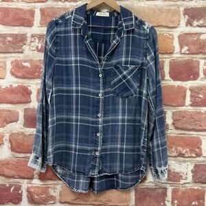Bella Dahl Top Women's XS Blue Plaid Worn Look Button Up Casual Everyday Shirt